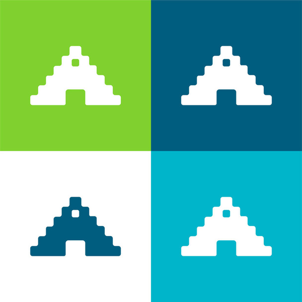 アステカピラミッドフラット4色の最小アイコンセット - ベクター画像