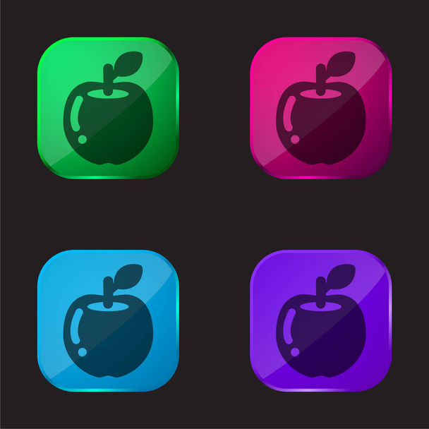 Apple Fruit four color glass button icon - Vector, Image