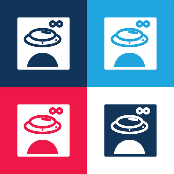Bear Image On Square Box blauw en rood vier kleuren minimale pictogram set - Vector, afbeelding