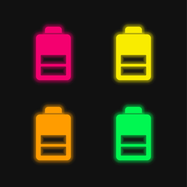 Batería de cuatro colores brillante icono del vector de neón - Vector, imagen