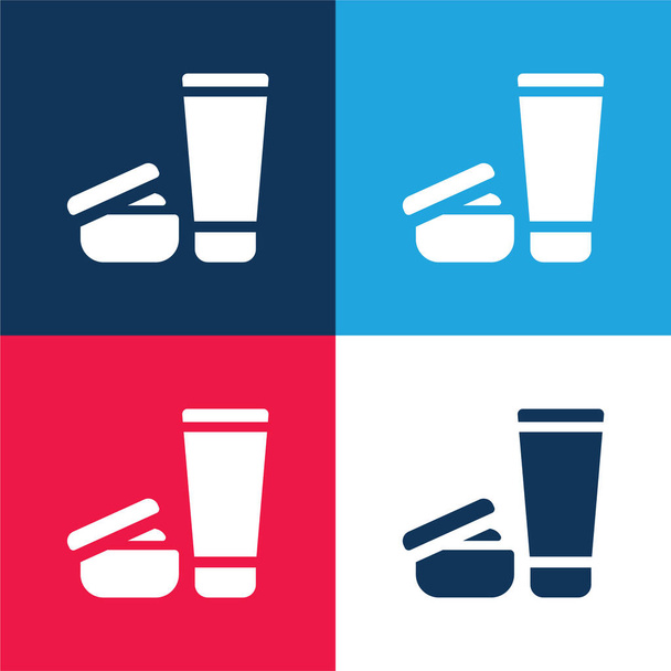 Productos de belleza azul y rojo conjunto de iconos mínimo de cuatro colores - Vector, Imagen