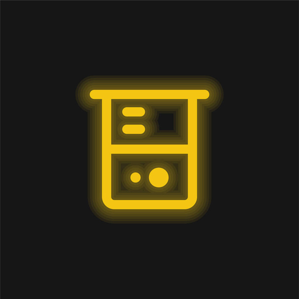 Sárga főzőpohár izzó neon ikon - Vektor, kép