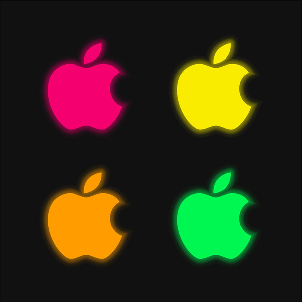 Apple Big Logo vier Farben leuchtenden Neon-Vektor-Symbol - Vektor, Bild