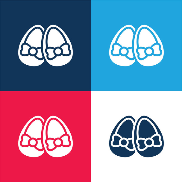 Zapatos de bebé azul y rojo de cuatro colores mínimo icono conjunto - Vector, imagen