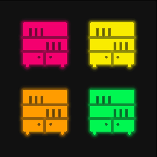 Книжкова шафа чотири кольори, що світяться неоном Векторні значки
 - Вектор, зображення