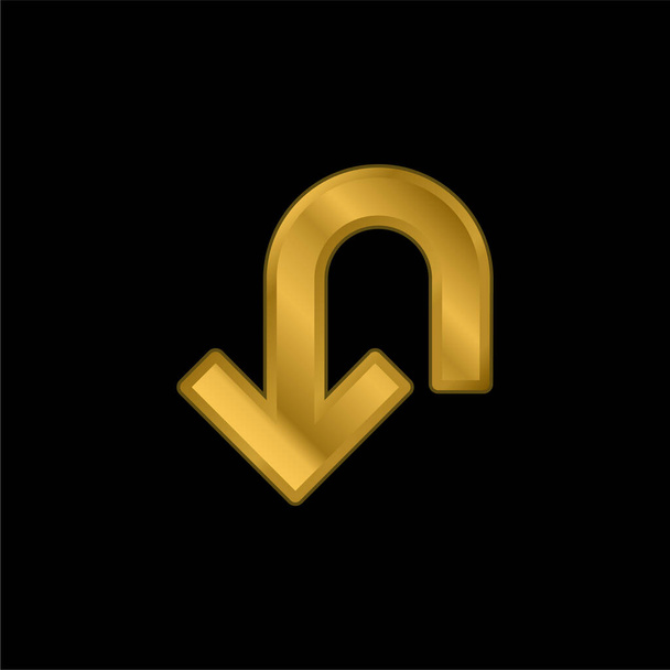 Flecha hacia abajo curva chapado en oro icono metálico o logo vector - Vector, imagen