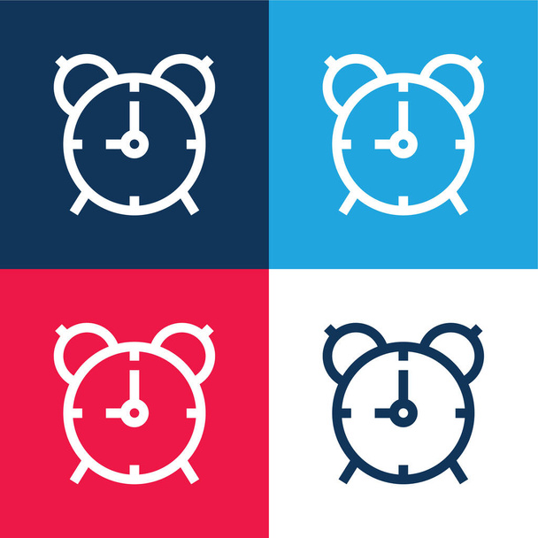 Reloj despertador azul y rojo de cuatro colores mínimo icono conjunto - Vector, Imagen