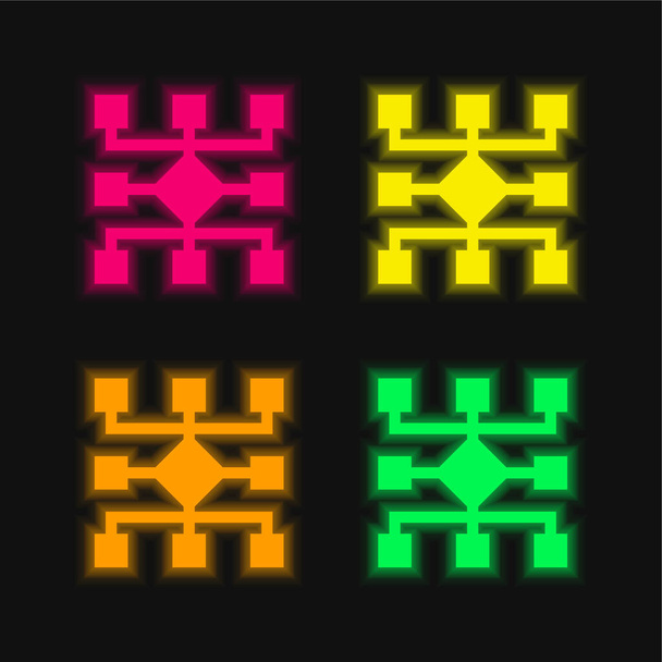 Algorithme quatre couleurs rougeoyantes icône vectorielle néon - Vecteur, image
