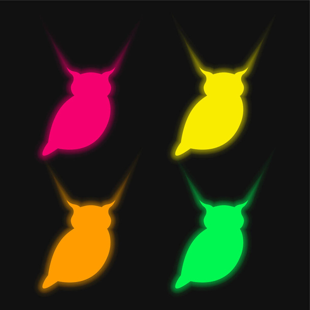 Coruja grande quatro cores brilhante ícone vetor de néon - Vetor, Imagem