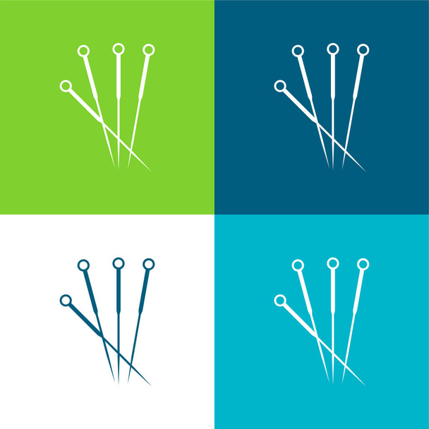 Akupunktúra tűk Lapos négy szín minimális ikon készlet - Vektor, kép