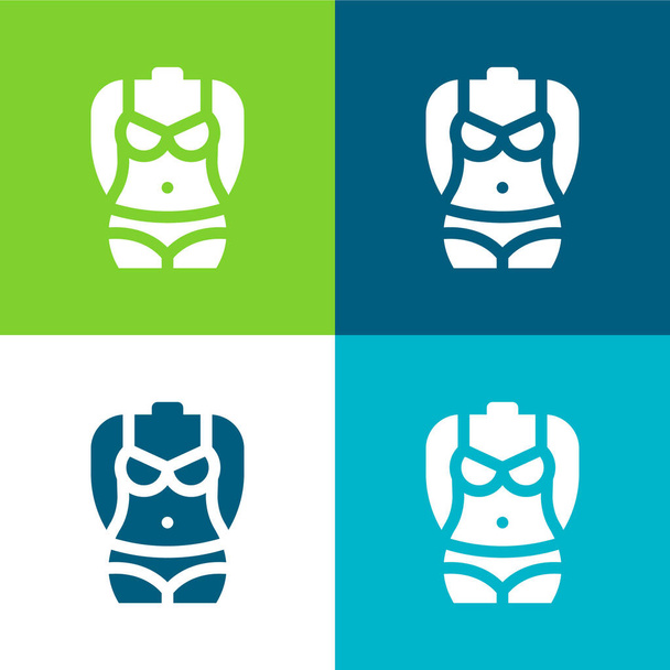 Cuerpo Plano de cuatro colores mínimo icono conjunto - Vector, imagen