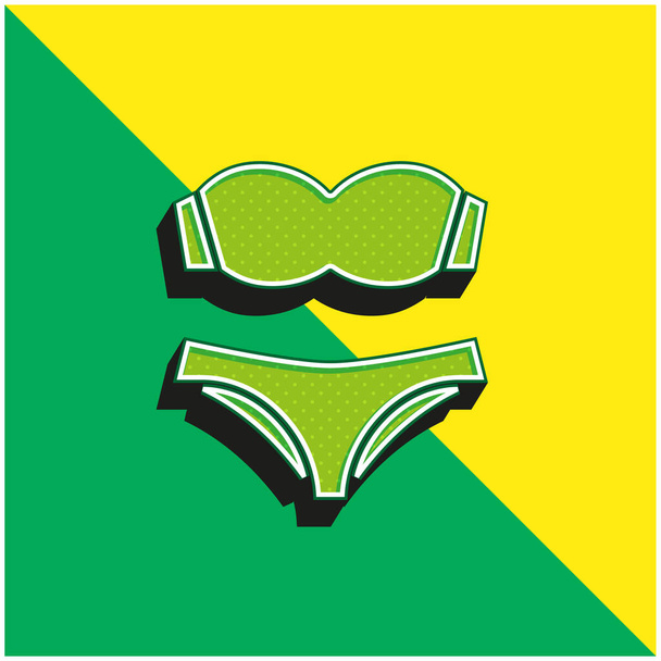 Bikini verde y amarillo moderno 3d vector icono logotipo - Vector, Imagen
