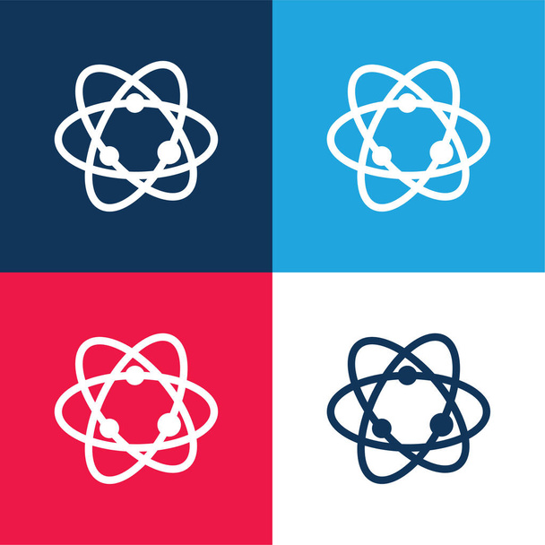 Atom bleu et rouge quatre couleurs minimum icône ensemble - Vecteur, image