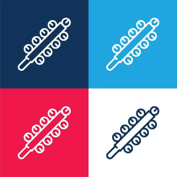 Harangok kék és piros négy szín minimális ikon készlet - Vektor, kép