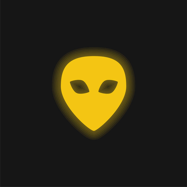 Alien Black Head Shape amarelo brilhante ícone de néon - Vetor, Imagem