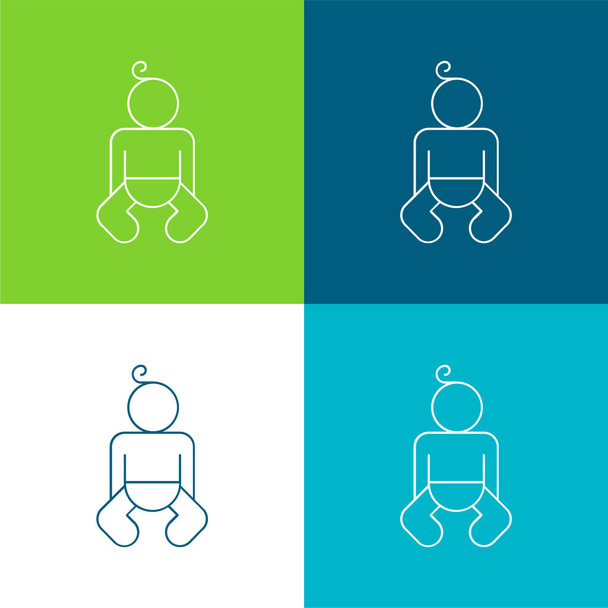 Baby Body Outline Ensemble d'icônes minimal plat à quatre couleurs - Vecteur, image