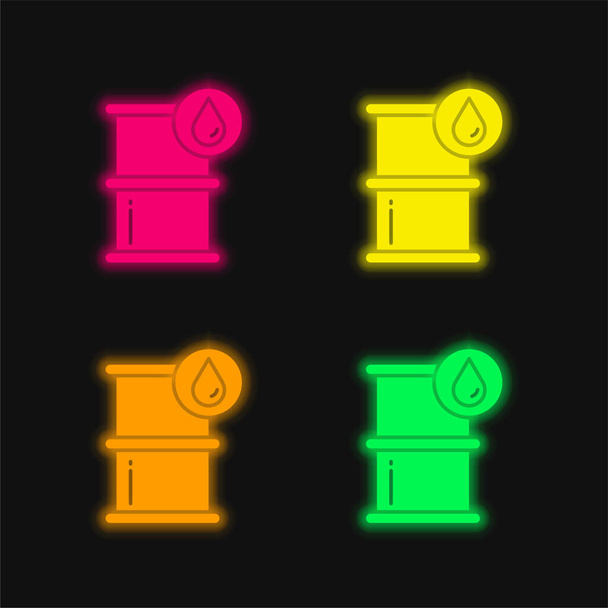 Barril de cuatro colores brillante icono del vector de neón - Vector, Imagen