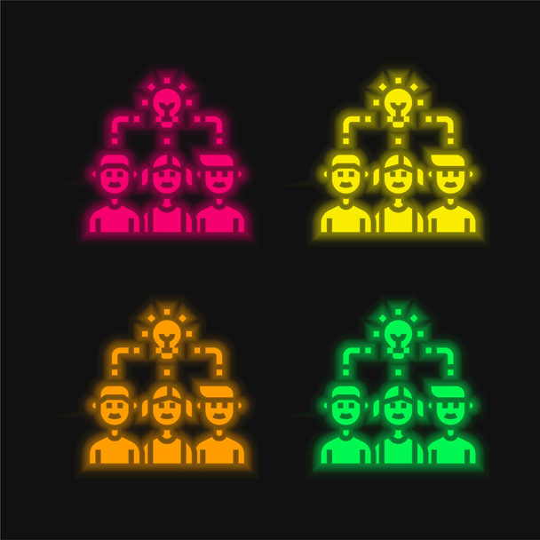 Brainstorming vier Farben leuchtenden Neon-Vektor-Symbol - Vektor, Bild
