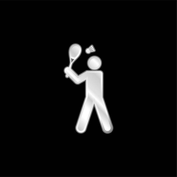 Badminton Player postříbřená kovová ikona - Vektor, obrázek