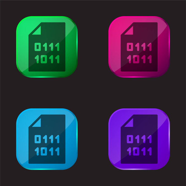 Kod binarny ikona przycisku cztery kolor szkła - Wektor, obraz