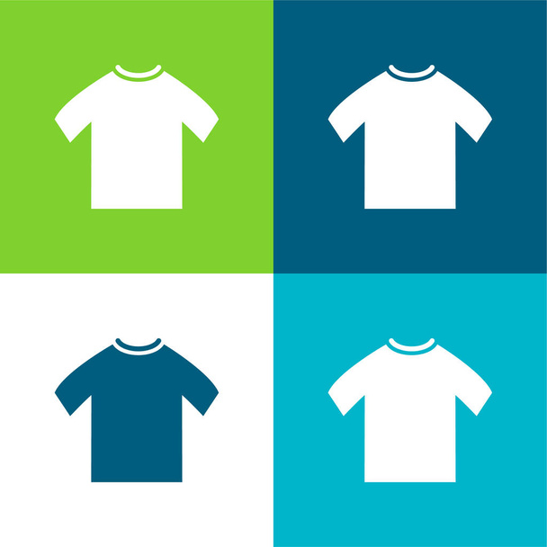 Camiseta masculina negra Conjunto de iconos mínimo de cuatro colores plano - Vector, Imagen