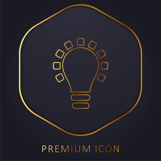 Bombilla negra Creatividad Símbolo línea dorada logotipo premium o icono - Vector, Imagen