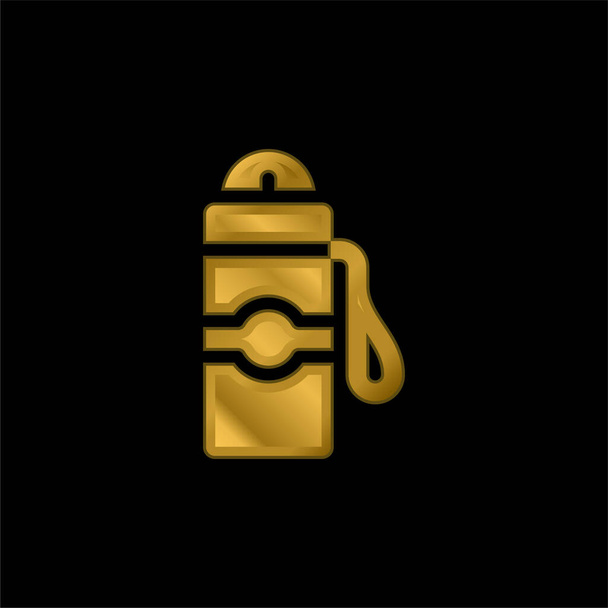 Garrafa banhado a ouro ícone metálico ou vetor logotipo - Vetor, Imagem