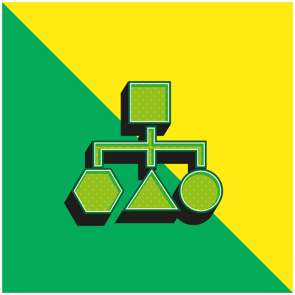 блочная схема геометрических форм зеленый и желтый современный 3D логотип векторной иконки - Вектор,изображение