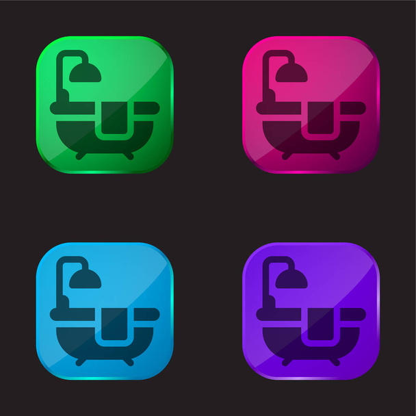 Fürdőkád négy színű üveg gomb ikon - Vektor, kép