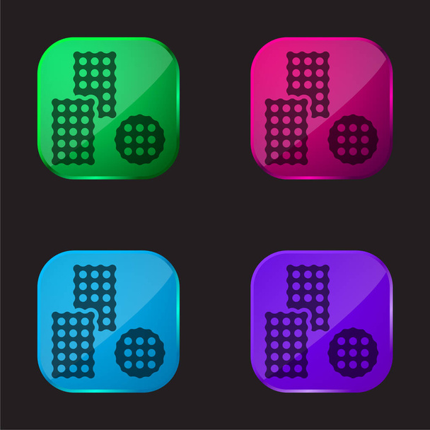 Keksz négyszínű üveg gomb ikon - Vektor, kép