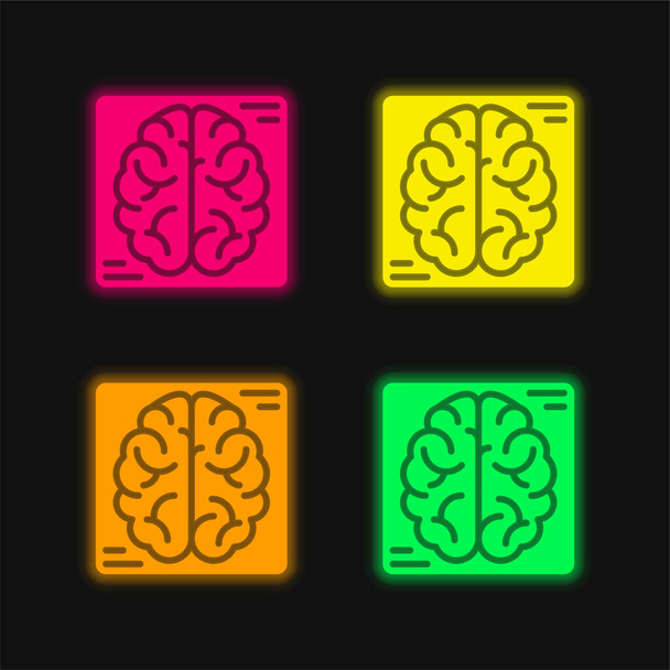 脳4色輝くネオンベクトルアイコン - ベクター画像
