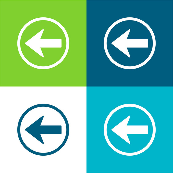 Zurück Navigationspfeil-Taste, die nach links zeigt Flache Vier-Farben-Minimalsymbolsatz - Vektor, Bild