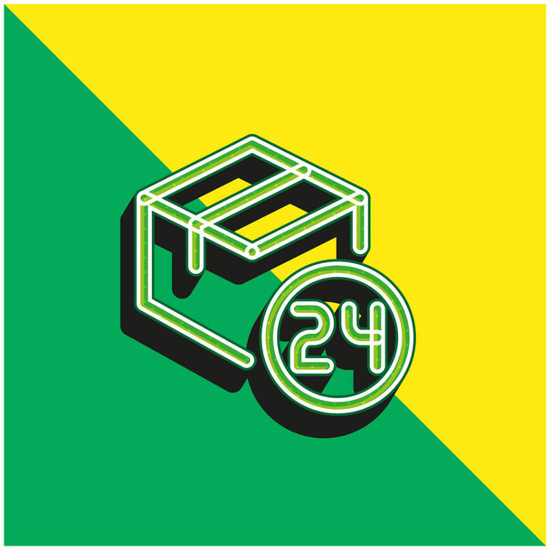 24 óra Zöld és sárga modern 3D vektor ikon logó - Vektor, kép