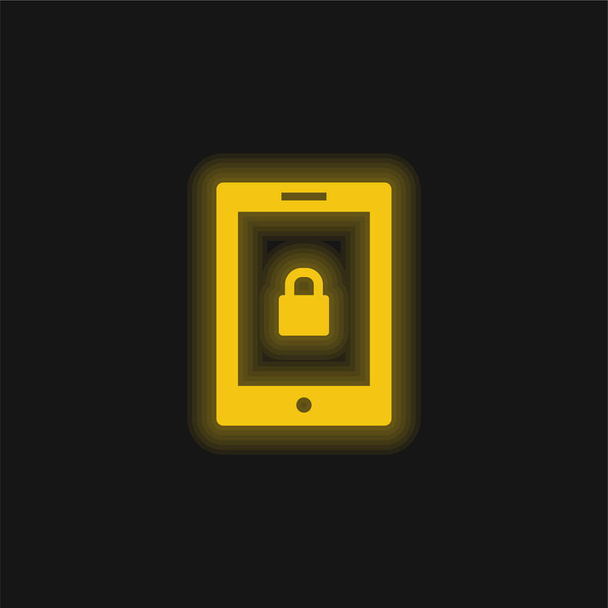 Blocked Tablet yellow glowing neon icon - Vector, Image