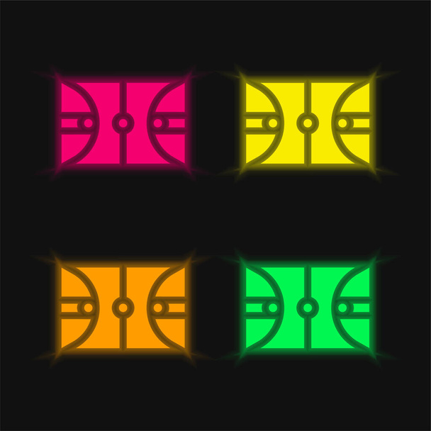 Γήπεδο Μπάσκετ τεσσάρων χρωμάτων λαμπερό εικονίδιο διάνυσμα νέον - Διάνυσμα, εικόνα