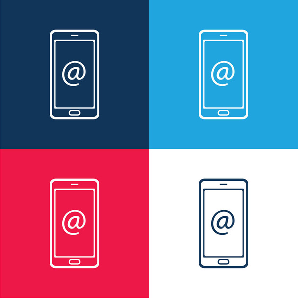 Símbolo de Arroba na tela do telefone azul e vermelho conjunto de ícones mínimos de quatro cores - Vetor, Imagem
