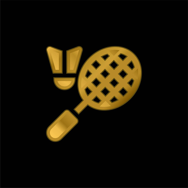 Badminton banhado a ouro ícone metálico ou vetor logotipo - Vetor, Imagem