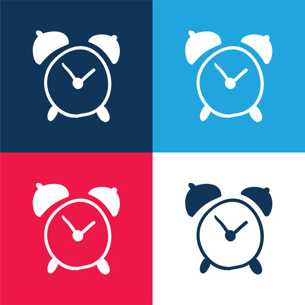 Relógio de Alarme Ferramenta desenhada à mão azul e vermelho conjunto de ícone mínimo de quatro cores - Vetor, Imagem