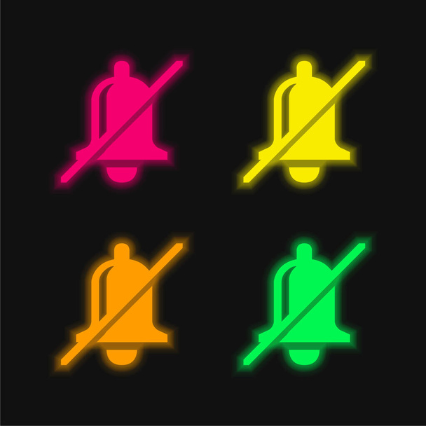 Bell Slash négy szín izzó neon vektor ikon - Vektor, kép
