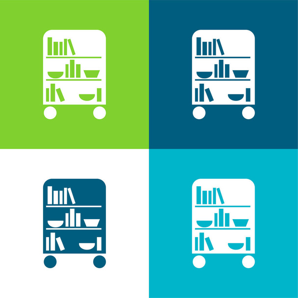 Bedroom Library Of Wheels With Books Flat four color minimal icon set - Vector, Image