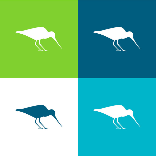 Vogel Austernfischer Flache Vier-Farben-Minimalsymbolset - Vektor, Bild