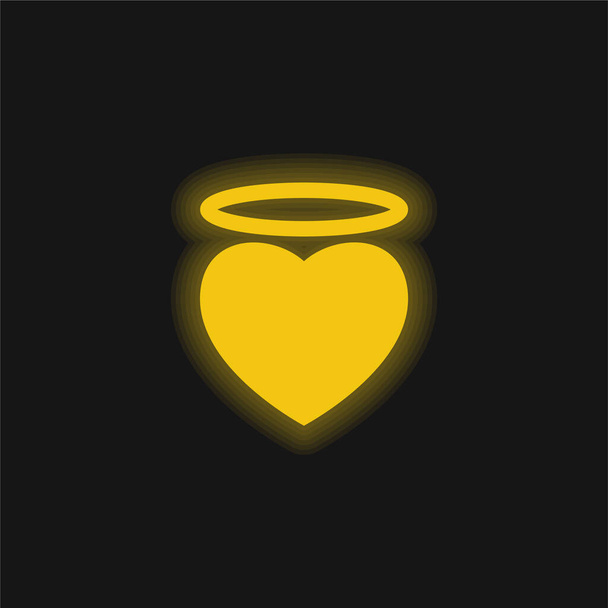 Angyal Szív egy Halo sárga izzó neon ikon - Vektor, kép