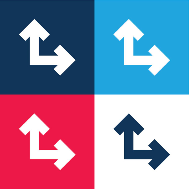 矢印右角度青と赤の4色の最小アイコンセット - ベクター画像