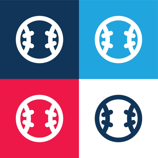 Baseball bleu et rouge quatre couleurs minimum jeu d'icônes - Vecteur, image