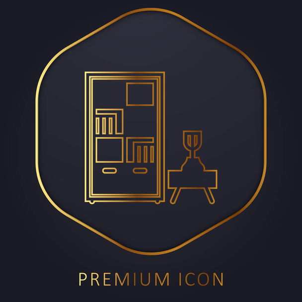 Estantería de libros línea dorada logotipo premium o icono - Vector, imagen