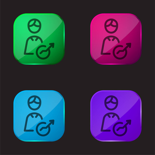 Analista icono de botón de cristal de cuatro colores - Vector, Imagen