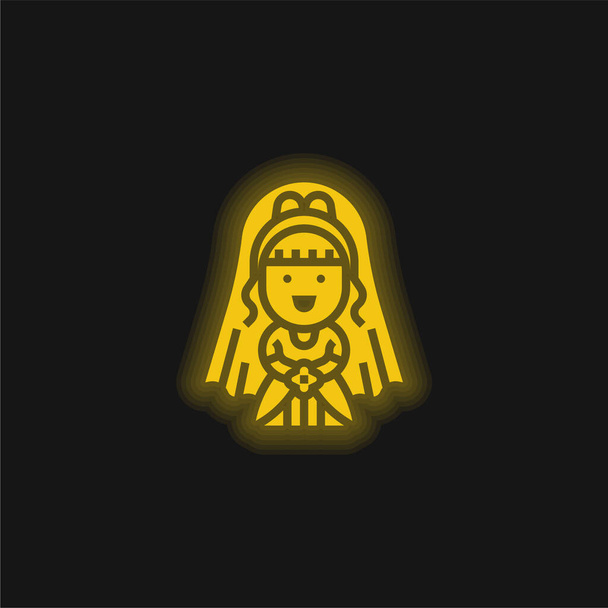 Ícone de néon brilhante amarelo da noiva - Vetor, Imagem