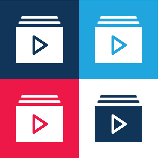 Álbum azul y rojo conjunto de iconos mínimo de cuatro colores - Vector, imagen