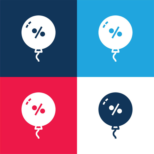 Balon niebieski i czerwony cztery kolory minimalny zestaw ikon - Wektor, obraz