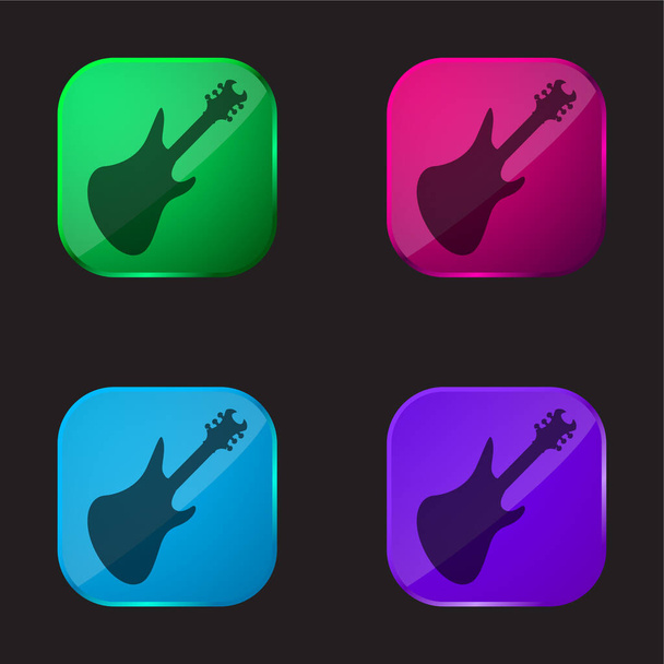 gitara basowa czarny sylwetka cztery kolor szklany przycisk ikona - Wektor, obraz